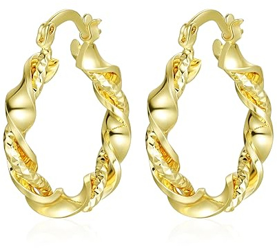 9ct Gold Filled Hoop Creole Earrings for Women,Twisted Women Hoop Earrings (25MM) Yulovee.
