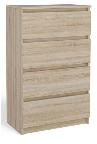 CDF Kommode 4 Schubladen Geräumigen 97 cm Hoch Schmale Eiche Sonoma Komode | Schlafzimmerkommode für Flur Büro Schlafzimmer Wohnzimmer Schubladenschrank Regal mit Schubladen Schrank Möbelstück