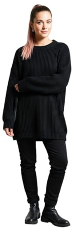 HUBIBUBI Womens Oversized Chunky Jumper – Ladies Baggy Knitted Sweater, Thick Winter Pullover Top, Casual Warm Long Sleeve Knitwear Sizes S-3XL UK 8-26 Black