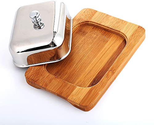 Mantequillera Caja de plato de mantequilla de acero inoxidable, contenedor, bandeja de almacenamiento for servidor de queso con tapa con acabado de espejo for restaurante de Hotel Recipiente para Mant
