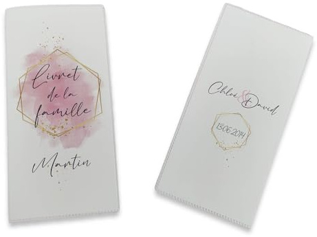 Livret de Famille personnalisé, idée cadeau personnalisable, cadeau mariage original, Protège Livret de Famille motif Cadre or - SP0114a (Blanc)