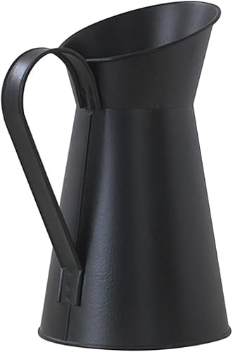 EdirFtra Vase en métal Fer délabré Chic Aquarium Vase Vintage Noir galvanisé Lait Pot Pays Fleur Seau conteneur Ferme Seau avec poignée 19.5 * 11.5cm