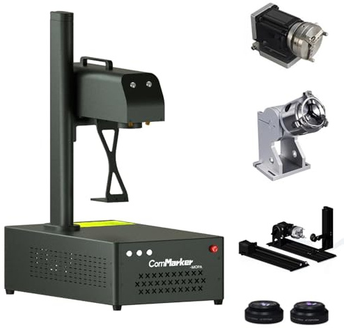 ComMarker B4 50W Faserlaser Graviermaschine, Desktop-Handgeräten, Laserbeschriftungsmaschine kompatibel mit LightBurn für Metall, Edelstahl, Splitter,Schmuck