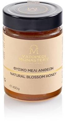 Miel de fleurs sauvages monastique naturel, 450g - Miel de fleurs premium du Mont Athos, élaboré selon les anciennes traditions monastiques