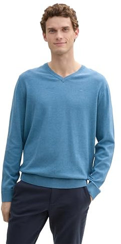 Tom Tailor Maglione da Uomo con Scollo a V, 37095 - Ocean Blue Melange, XL