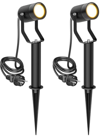 ledscom.de 2 Stück Gartenstrahler SHINGA mit Erdspieß und 15 cm Sockel für außen, IP65, Stecker, schwarz, 1x GU10 max. 15W