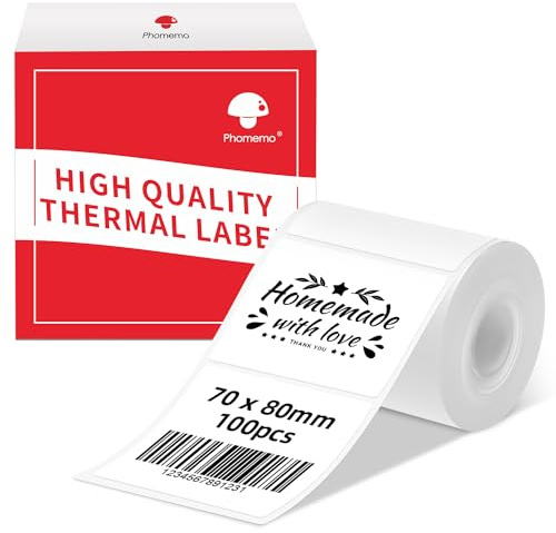Phomemo M110/M220 Etiketten, 2.37x 3.15 (70x80mm) Thermoetikettenpapier für Phomemo M120/M110/M200/M220 Etikettendrucker, Thermoetikett, Thermopapier, 100 Etiketten/Rolle