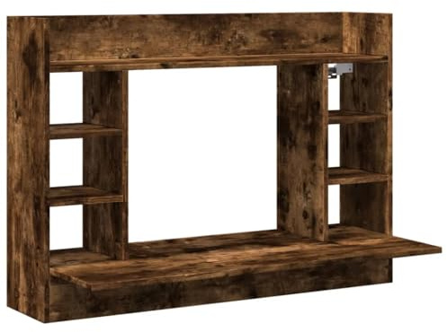 vidaXL Wand Schreibtisch, Wandtisch mit Stauraum, Wandschreibtisch für Büro, Computertisch Bürotisch Wandregal, Modern, Räuchereiche Holzwerkstoff