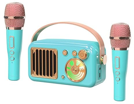 Cyboris Karaoke-Maschine für Kinder und Erwachsene, 15 W Mini-Bluetooth-Karaoke-Lautsprecher und 2 kabellose Mikrofone und Lichter, 9H Spielzeit, AUX- und TF-Karten-Eingang, Bluetooth 5.3,