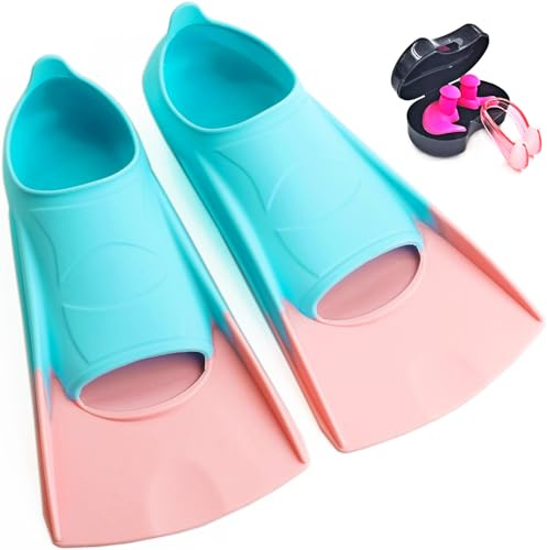 Nagiee Schwimm Flossen, Bequeme Silikon Flossen für Bahnen Schwimmen & Training, Kurze Schwimmflossen mit Netztasche, Schwimmausrüstung für Kinder, Jugendliche, Erwachsene, Frauen und Männer