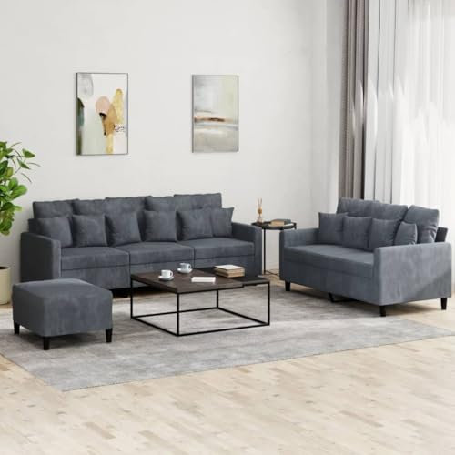 Homgoday 3-TLG. Sofagarnitur mit Kissen Wohnzimmersofa Loungesofa Sofa Couch Couchgarnitur Gästesofa Moderner Doppelsofa Sitzmöbel für Wohnzimmer Schlafzimmer Büro Dunkelgrau Samt