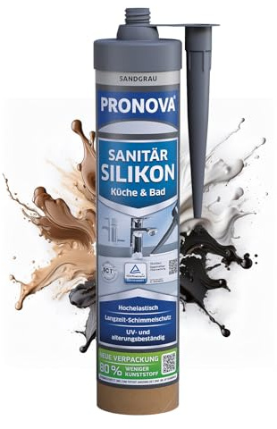 Premium Sanitär Silikon Sandgrau Dusche Bad & Küche Dichtmasse für innen und außen Sicher gegen Schimmel 280ml - Made in Germany Vergilbungsfrei, Hochelastisch, UV- und alterungsbeständig