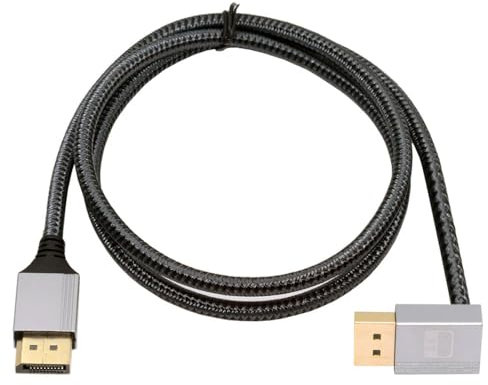 NFHK Down Angled DisplayPort DP to DP Cable 4K 60hz Cable Silver Sleeve Ultra-HD UHD 90 Degree for Desktop Laptop Monitor Graphics Card 1M
