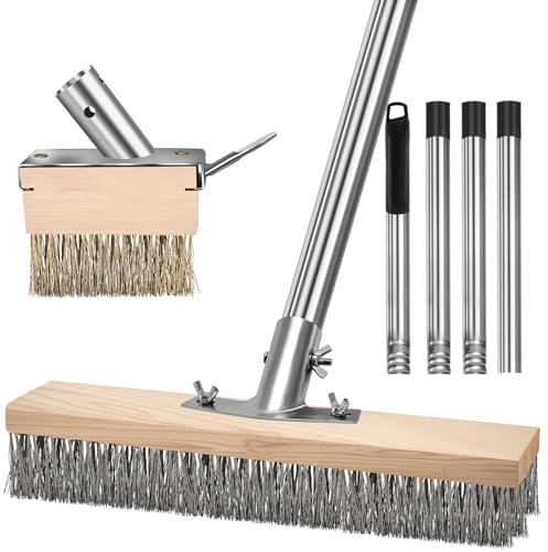 GHWMYD Balai Métallique Robuste avec Manche Amovible(165cm), Brosse en Métal Rigides pour Enlever Les Mauvaises Herbes, Mousse et Taches Tenaces, Balai à Récurer pour Patio, Terrasse et Jardin