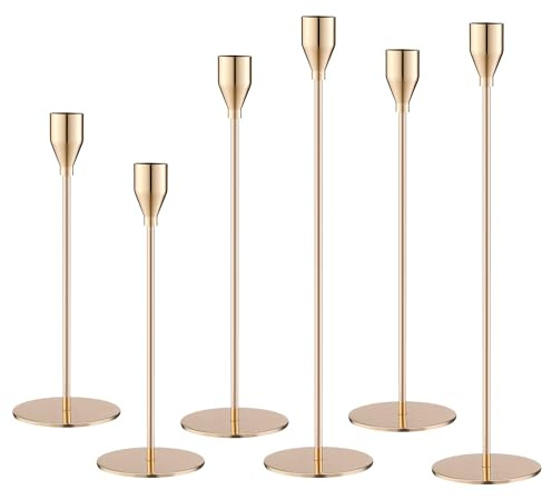 6 Pezzi Candelabro in metallo,Portaandele da tavolo,33/29/23cm, oro, adatto a cene a lume di candela, anniversario e feste di nozze per aggiungere un classico e romanticismo alla tua occasione