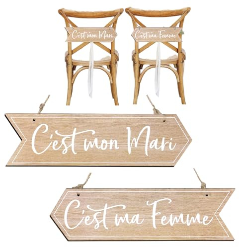 Décoration Chaise Mariage 2Pcs Pancarte “C’est mon Mari””C’est ma Femme” Panneau en Bois avec Ficelle pour Mariés