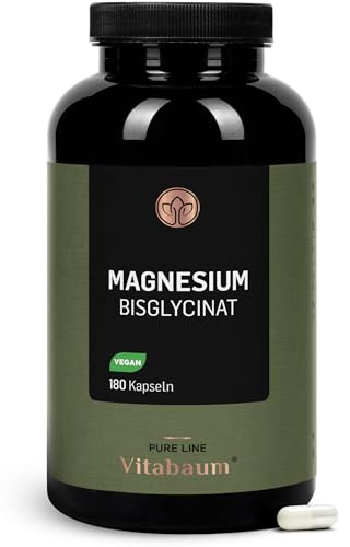 Vitabaum® Magnesiumbisglycinat - 320 mg elementares Magnesium pro Tag - Hochdosiert & Chelatiert -180 Kapseln - 3 Monate Vorrat - Vegan, Glutenfrei, Laktosefrei