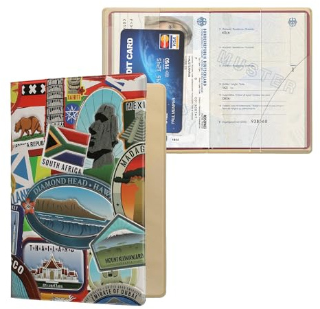 kwmobile Reisepass Kunststoff Schutzhülle - Ausweis Hülle Impfpass Schutz - Cover Reisepasshülle Ausweishülle - Reiseziele