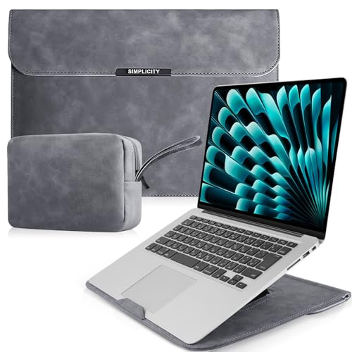 HeeYeal 13-14 Zoll Laptop Sleeve Laptophülle für MacBook Pro 13 14 M5/M4/M3/M2/M1 Pro/Max 2026-2008, MacBook Air 13 13,6 M5/M4/M3/M2/M1, mit Standfunktion PU Leder Laptoptasche für HP Surface-Grau