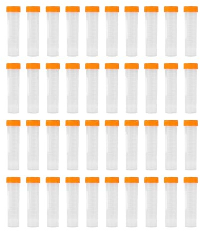 HUAZIZ 40 piezas tubos de ensayo de plástico naranja de 50 ml para centrífuga, para experimentos de química de laboratorio (cónicos y de fondo plano)