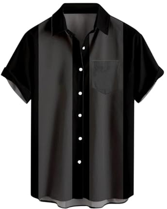 Herr vintage bowlingskjorta kortärmad button down-skjorta vintage 1950-talet rockabilly läger män bowlingskjortor vardaglig sommar (TYP - 1, 4XL)