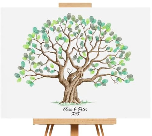 Protoence Arbre Empreinte Toile - Livre d'or Créatif,Décoration Maison Créative Arbre à Empreintes Mariage Événements Toile