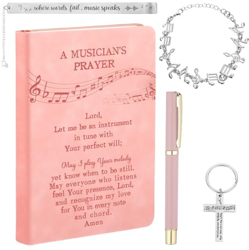 Tisancy 5 Pcs Music Lover Gifts for Women Men Music Teacher Appreciation Gifts Christian Musician Prayer Leather Journal Notebook for Musician Choir Singer Teacher Birthday(Pink)