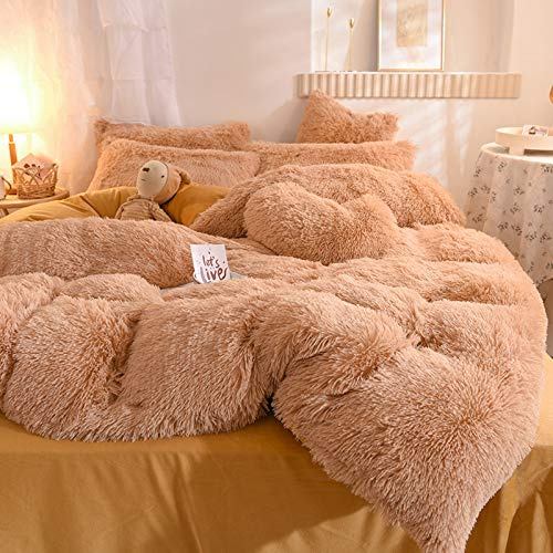 Duvet Cover, Plush Bedding, Winter Fluffy Warm Duvet Cover Fleece Fleece Long Hair Faux Fur Set With Zipper,camel,220 * 240cm