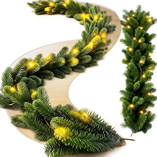 LumenVela Tannengirlande mit Beleuchtung, 1,9m/6,2ft Weihnachtsgirlande mit 20 LED Lichtern Naturgetreue Girlande Tannen Grün für Weihnachtsdeko Innen, Außen, Treppengeländer und Türrahmen (1.9m)