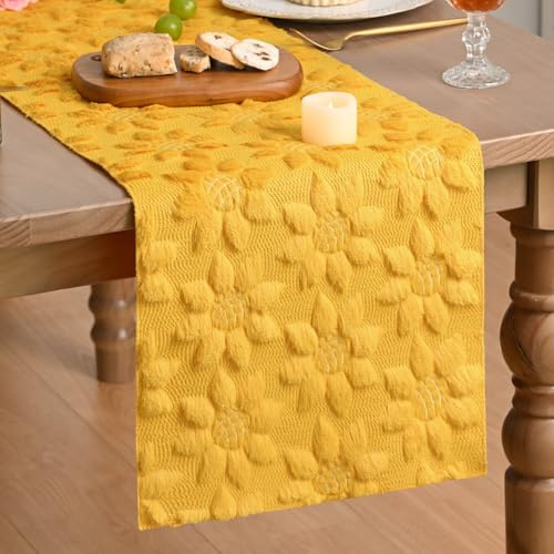 Artoid Mode Weich Plüsch Samt Faux Pelz Gelb Sonnenblumen Frühling Tischläufer, Sommer Küche Tisch Urlaub Party Dekor 33x183 cm