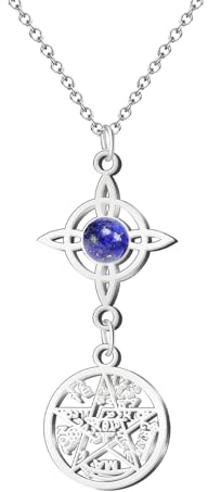 Cotigo - Collana da donna Nodo di strega e tetragramaton portafortuna e protezione, doppia protezione, occhio turco, pietre chakra.