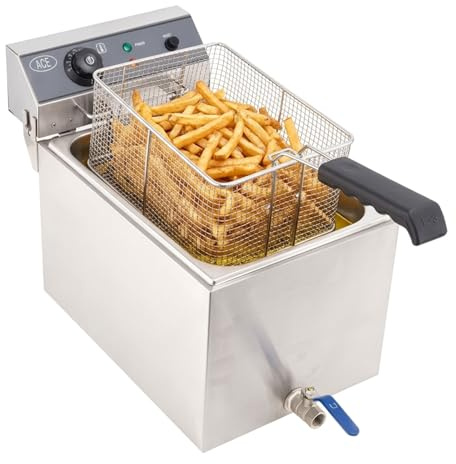 HAKKA 10L Electric Deep Fat Fryer with Faucet, Large Commercial Chips Fryer Single Tank with Drain Tap Baskets &Lids 240V 3000W Temp Control Stainless Steel Frying Machine for French Fries, Donuts