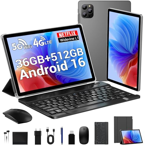 LEVIRTU Android 16 Tablet 11 Zoll mit 36 GB RAM + 512 GB ROM (2 TB TF), Octa-Core, 8000 mAh, 8 MP + 13 MP, 4G LTE/5G WiFi/BT 5.0/GPS/Widevine L1/Gemini AI/Tastaturen/Maus/Eingabestift und Tablet