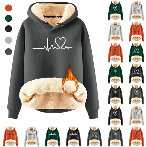 Fleece huvtröja dam lång dam sweatshirt med huva stora storlekar fleecetröja fodrad långtröja, mönstrad tröja, oversize sweatshirts termotröja, fluffig långärmad tröja plysch, b, XXL