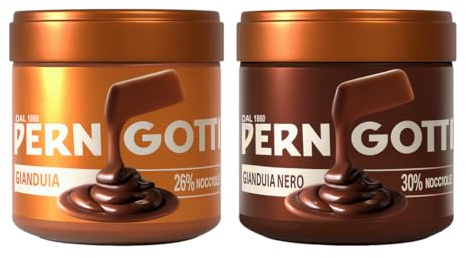 Pernigotti Mix di Creme Spalmabili alla GIANDUIA con 29% di Nocciole e GIANDUIA NERO con 30% di Nocciole 190g