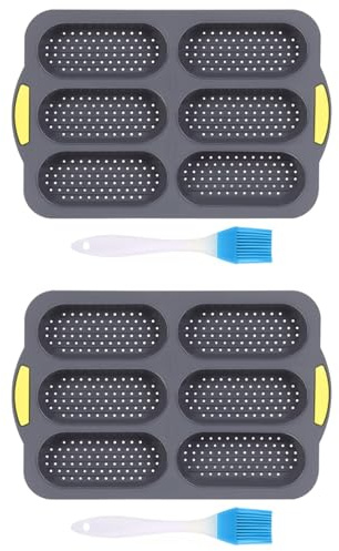 Generchin 2X Moule en Silicone, Moule à Pain pour Hot-Dog avec Brosse à, Moule à Pain Français Antiadhésif à 6 Gouttières, Moule à Pain Français pour Hot-Dog