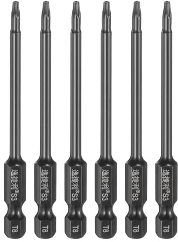 QUARKZMAN 6pcs T8 Torx Magnética Destornillador Punta Durable Negro | 1/4(6.35mm) Vástago Hexagonal 75mm Largo, a Prueba de Manipulaciones, para Reparación Mecánica Muebles Instalación