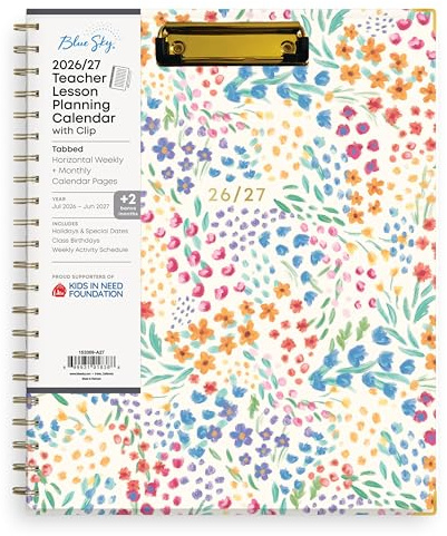 Blue Sky 2026-2027 Weekly and Monthly Academic Year Teacher Lesson Planner Calendar With Clipboard, July 2026 - June 2027, 8.5 x 11, Hard Cover, Wirebound, Laminated Tabs, Miah