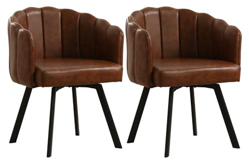 SUPPNEED Esszimmerstühle 2er Set Drehbar, Drehstühle Esszimmer mit Armlehnen, Sessel Wohnzimmer, Bequeme Polsterstühle aus Kunstleder, Drehsessel mit Metallbeinen, Küchenstühle (2, Braun)