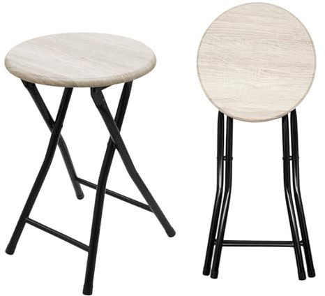 Spetebo Holz Metall Klapphocker 2er Set - 47 x 33 cm - Klapp Stuhl Sitz Hocker klappbar rund - Beistellstuhl Gästestuhl Klapp Sitz Hocker klappbar rund