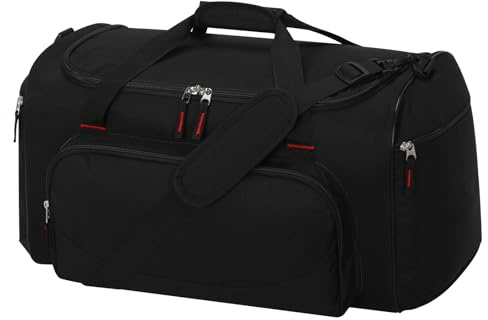 LONALIA 45L Sporttasche Reisetasche Herren, Schwarz | mit Seitentaschen, Weekender, Gym Tasche, Trainingstasche für Sport, Fitness, Urlaub