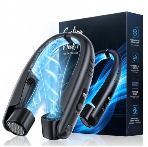 Ventilador de Cuello con Aire Acondicionado, Ventiladores de Cuello 6000 mAh con Control de Velocidad de 1 a 100, Pantalla LED, Salidas de Aire Ajustables para Viajes y Actividades al Aire Libre