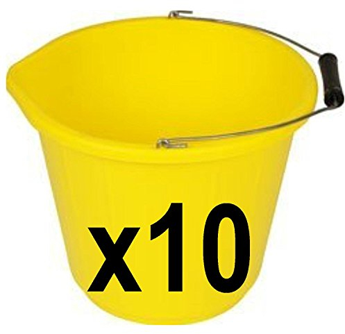Easy Shopping 10 x Yellow Plastic Builders Bucket 3 Gallon 14 Litre Water Mixing Storage Strong with Handle Made in U.K.