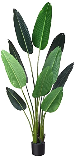 Fopamtri Künstliche Paradiesvogel-Baumpflanze in Topfhöhe 160 cm Tropische grüne künstliche Palme für Innen- oder Außendekoration (1 Stück)