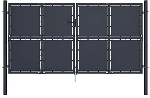 vidaXL Gartentor Gartentür Hoftor Hoftür Gartenpforte Zauntor Zauntür Doppeltor Tor Garten Zaun Pforte Doppelflügeltor Stahl 300x150cm Anthrazit