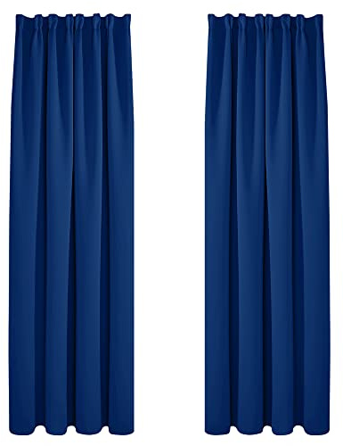 Deconovo Blickdichte Vorhänge mit Kräuselband Gardinen UV-Schutz Königsblau | 2er Set, H 245 x B 140 cm, Thermal Curtains, Schlafzimmer Gardinen, Schlafzimmer Vorhänge, für gegen Hitze, UV-schutz