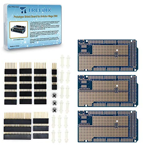 Treedix Prototype Shield Board, 3pcs, Universal BreadBoard, Double Sided, Tinned Gold Plated Holes, Female Header for Arduino Mega 2560, USB Connectivity