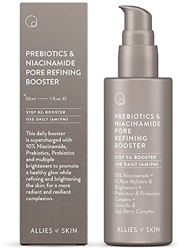 Allies of Skin Prebiotics & Niacinamide Pore Refining Booster: 10% Niacinamide, Goji Berry, Lysophosphatidic Acid. Pore Reducing Serum. Firms & Brightens. Strengthens Skin Barrier 1.7 oz / 50 ml