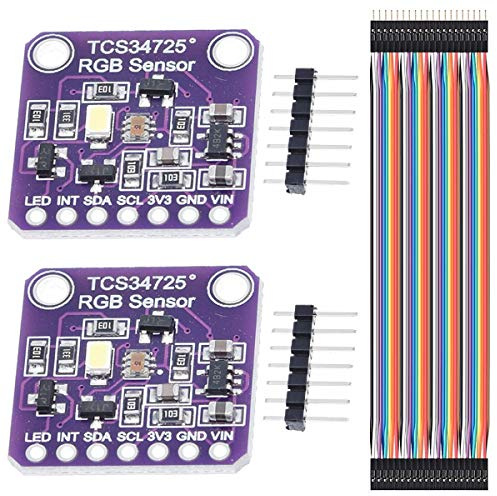 DAOKI 2PCS TCS-34725 TCS34725 RGB Light Color Module Colour Recognition Sensor with IR Filter and White LED for Arduino with Dupont Cable