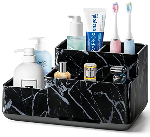 Soporte para Cepillos de Dientes, Portacepillos de Dientes Antideslizante Desmontable Organizador Baño con 6 Compartimentos y Orificios de Drenaje para Baño, Cocina y Familia Negro